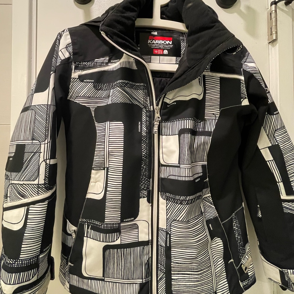 Kids KARBON Black and White patterned ski jacket